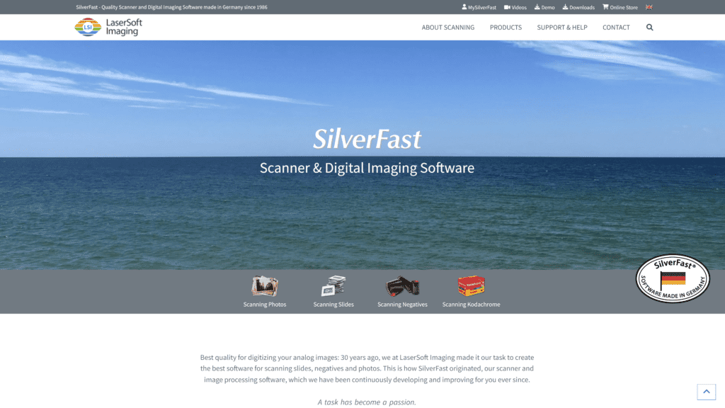 screenshot of the silverfast homepage