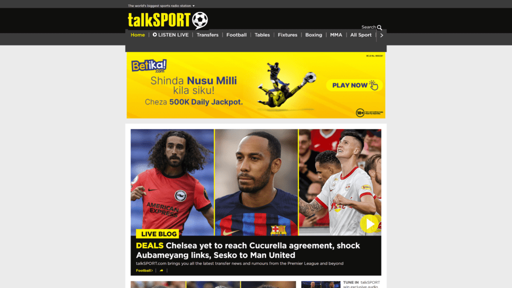 talkSPORT homepage screenshot 1