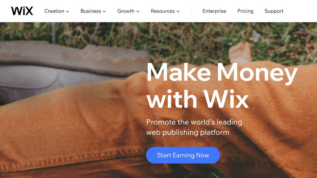 screenshot of the wix affiliate homepage