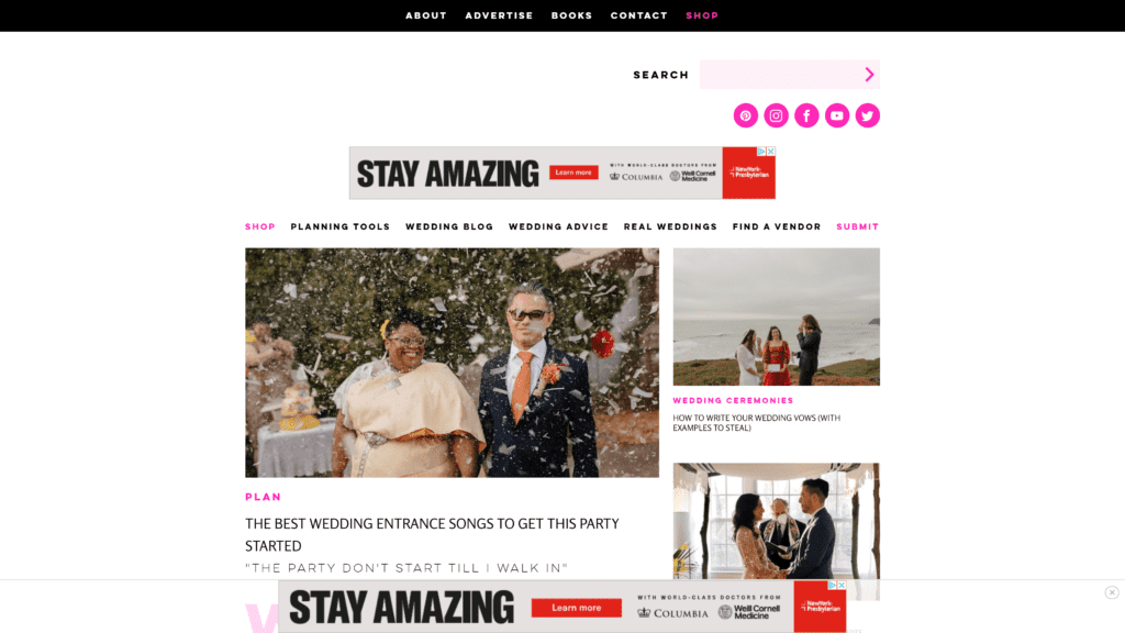 screenshot of the a practical wedding homepage