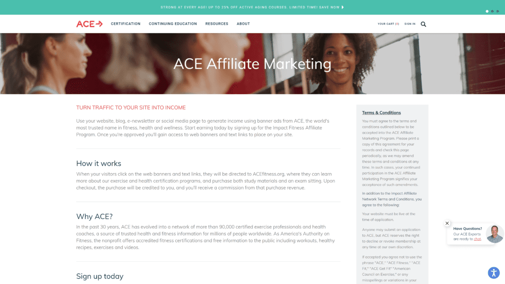 ACE Fitness Affiliate Program homepage screenshot 1