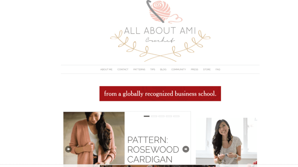 screenshot of the all about ami homepage