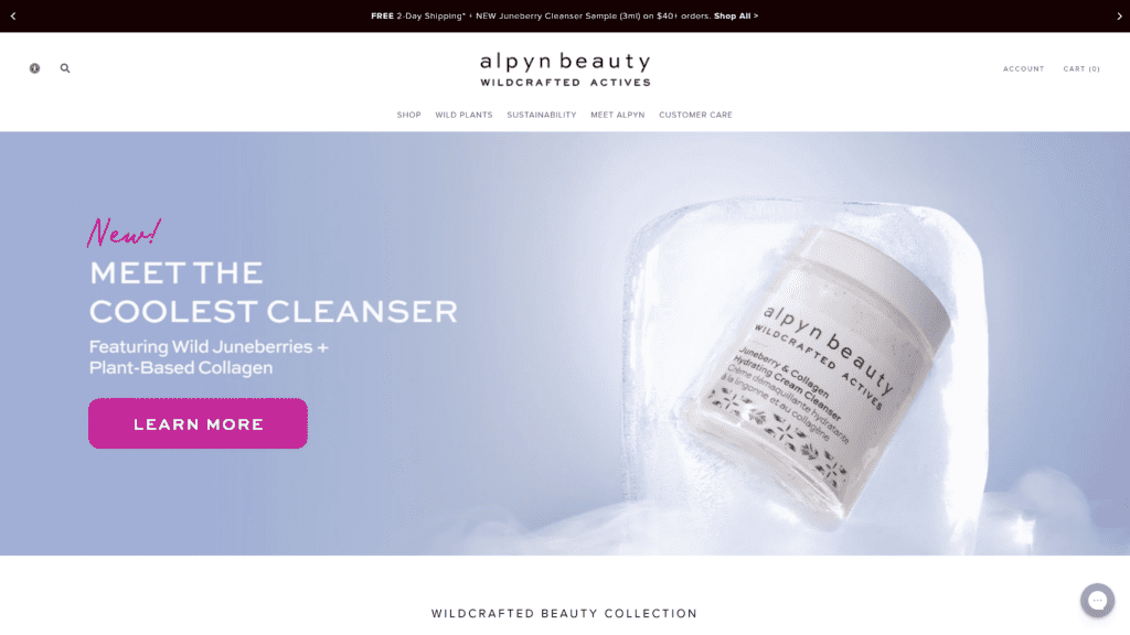 screenshot of the alpy beauty homepage
