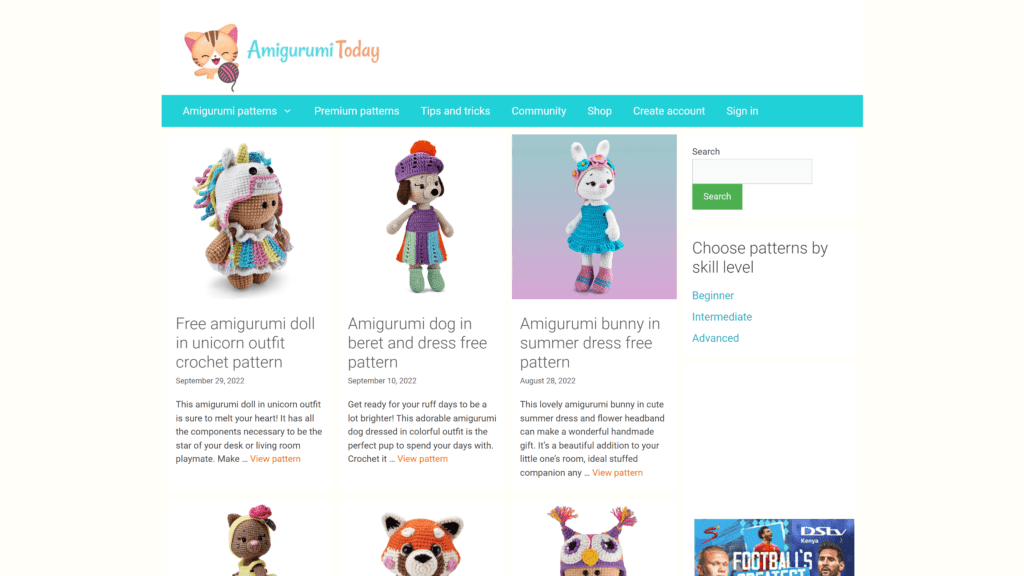 screenshot of the amigurumi today homepage