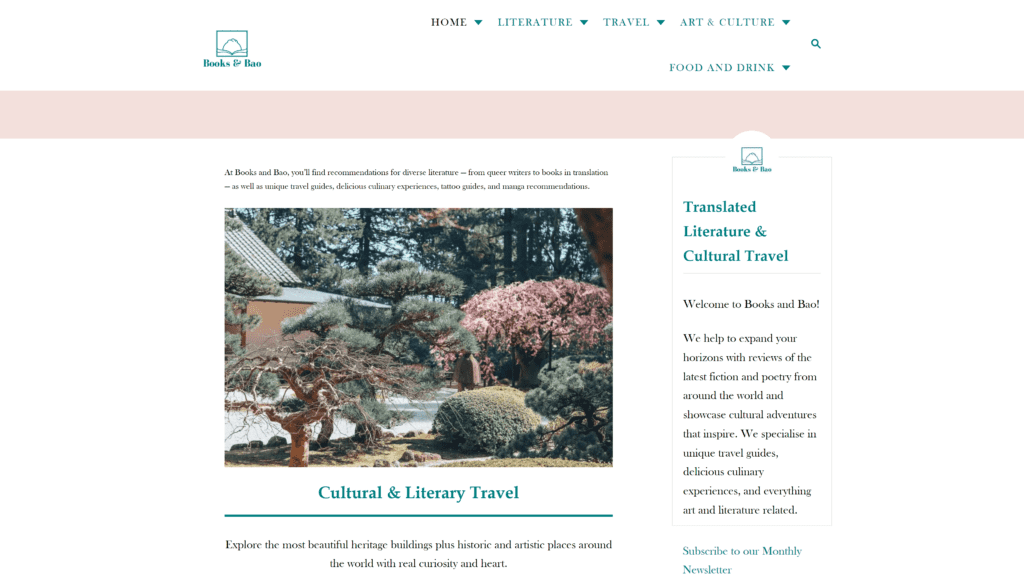 screenshot of the books and bao homepage