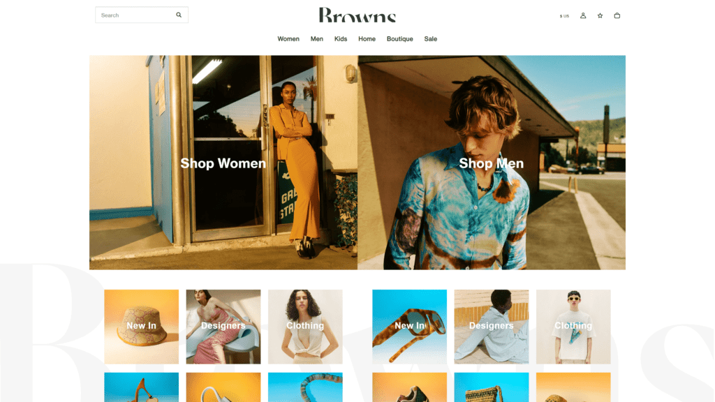 screenshot of the browns fashion homepage