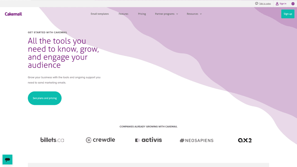 screenshot of the cakemail homepage