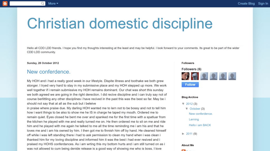 screenshot of the christian domestic discipline homepage