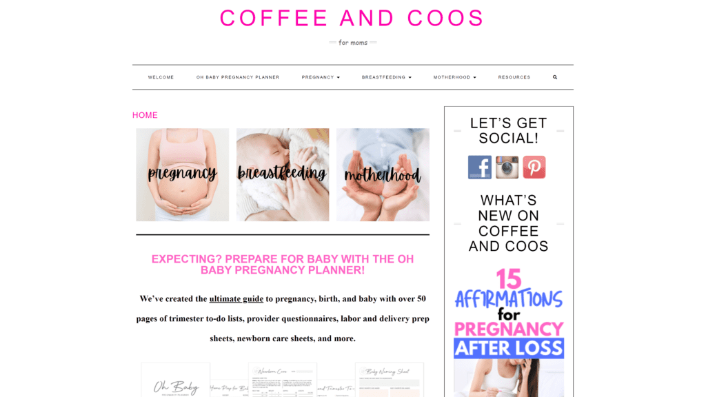 screenshot of the coffee-and-coos homepage