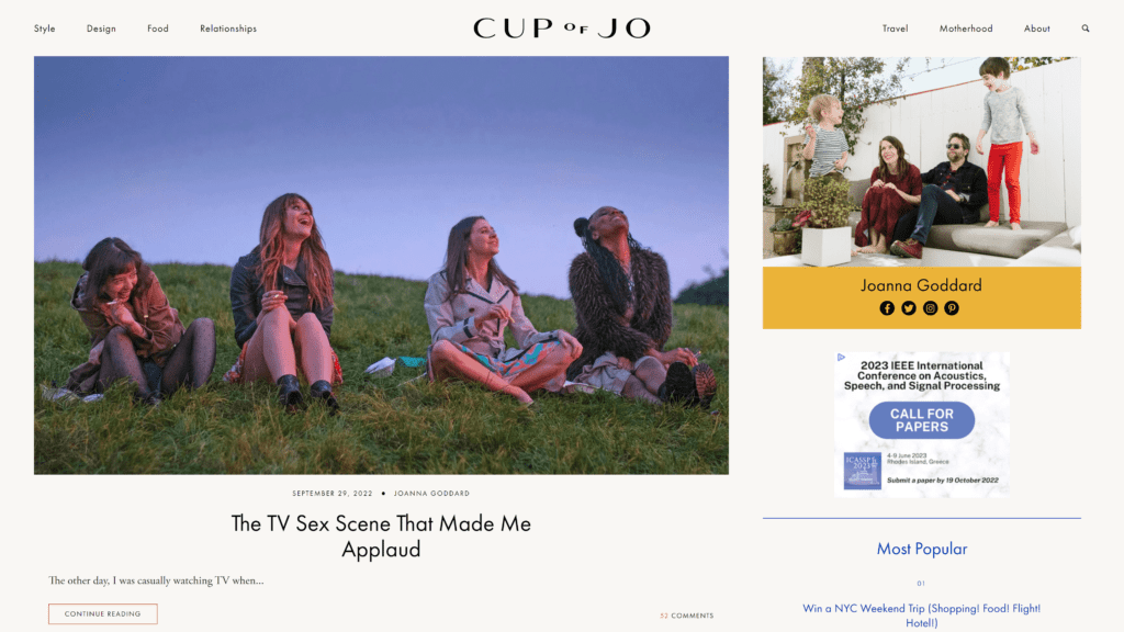screenshot of the cup of jo homepage