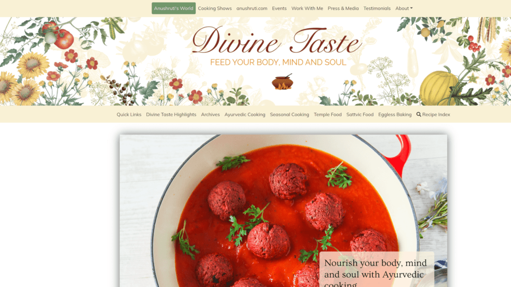 screenshot of the divine taste homepage