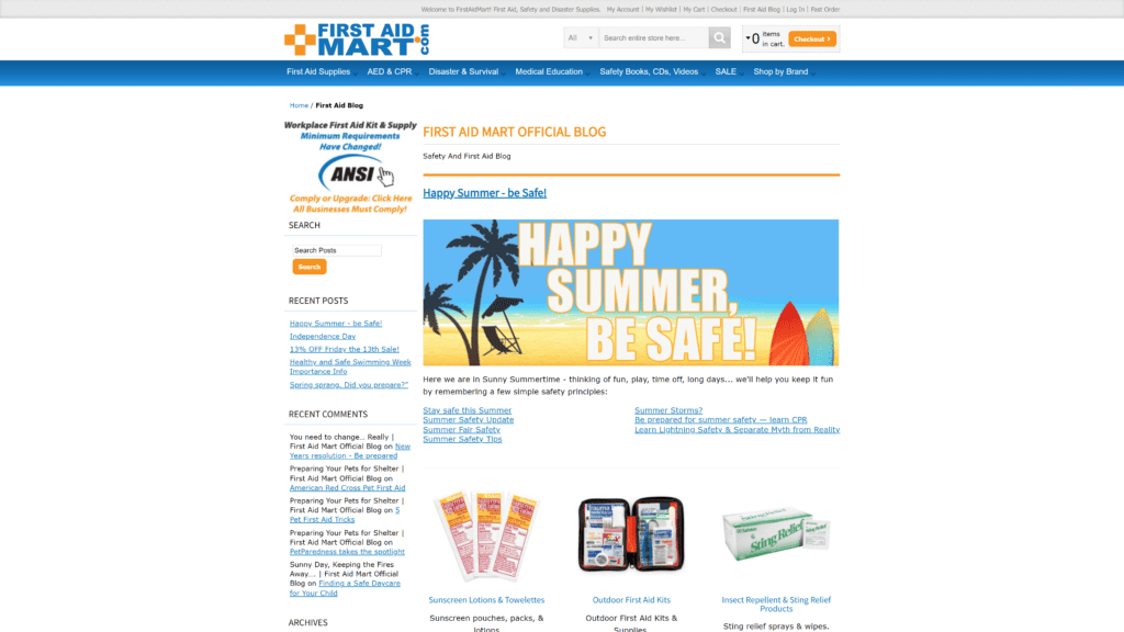screenshot of the first aid mart homepage