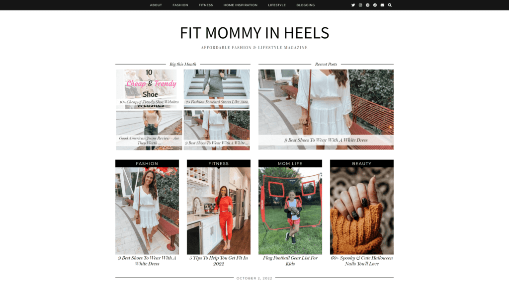 screenshot of the fit-mommy-in-heels homepage