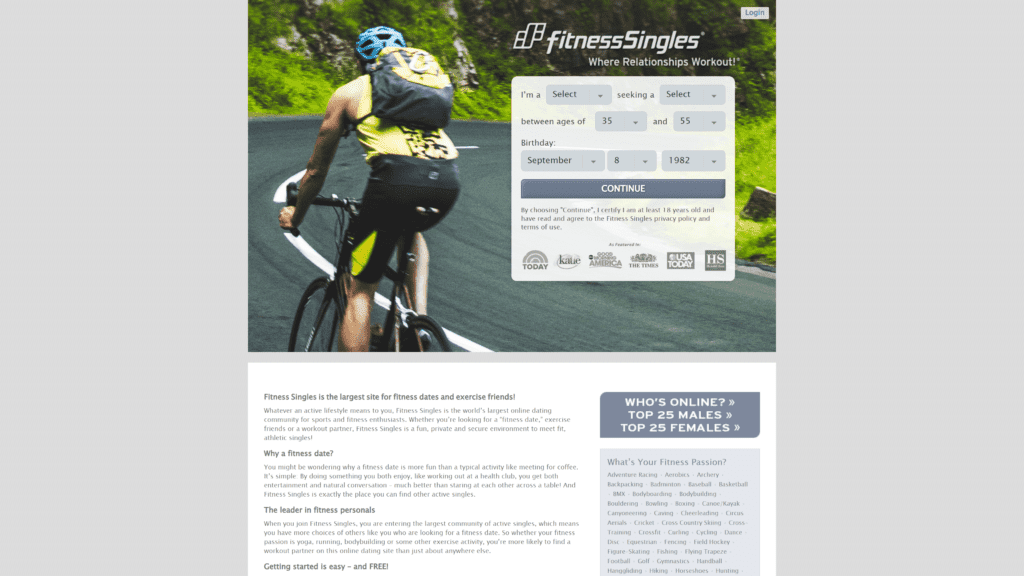 Fitness Singles Affiliate Program homepage screenshot 1