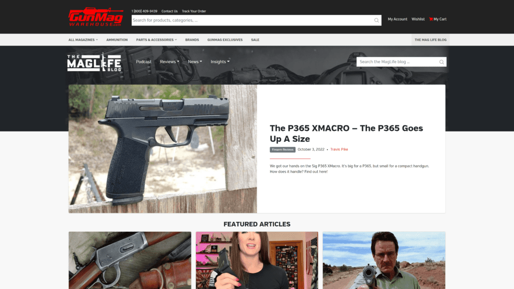 screenshot of the gun mag warehouse homepage