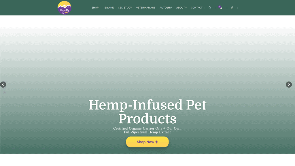 screenshot of the hemp pet homepage