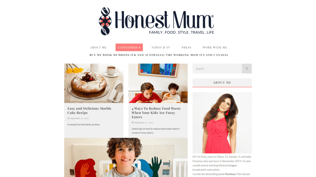 screenshot of the honest-mum homepage