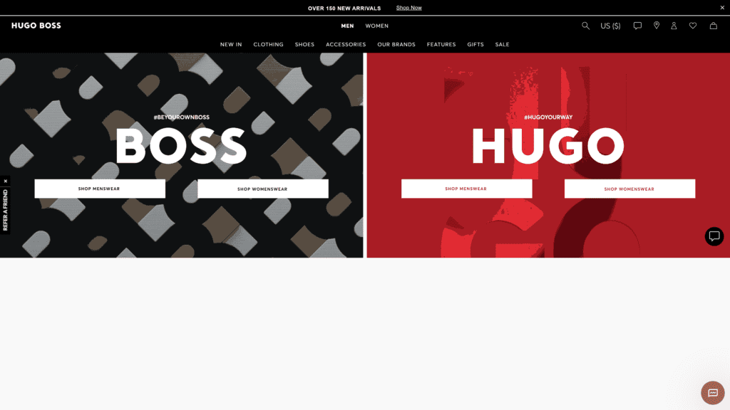 screenshot of the hugo boss homepage