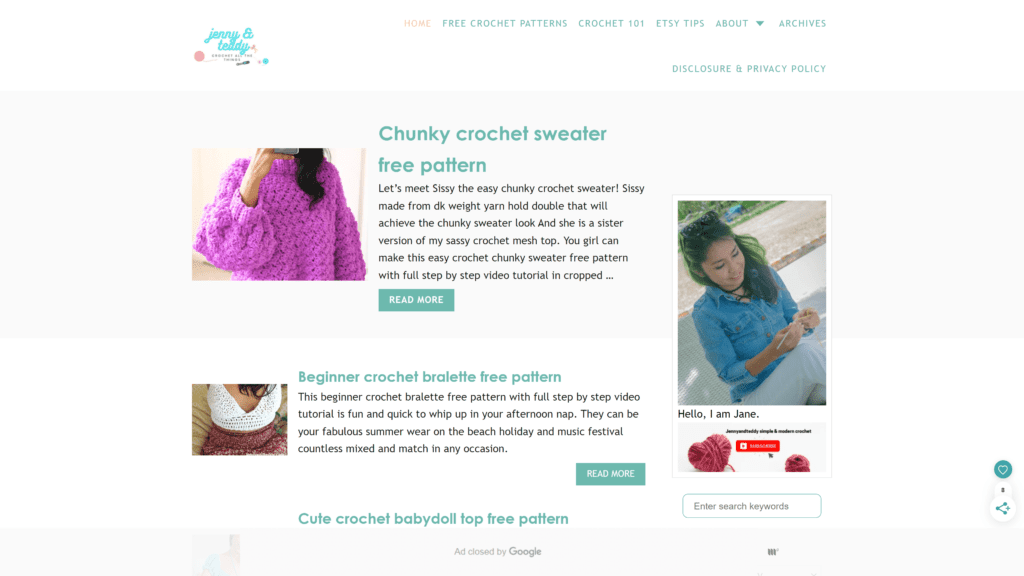 screenshot of the jenny and teddy homepage