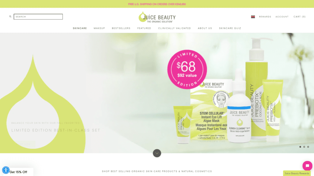 screenshot of the juice beauty homepage