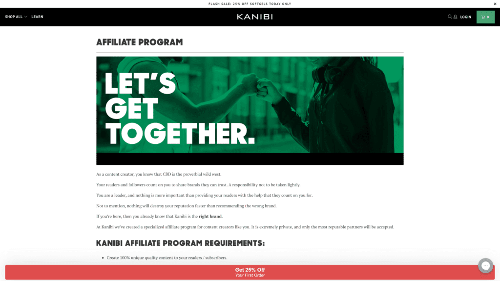 screenshot of the kanibi homepage