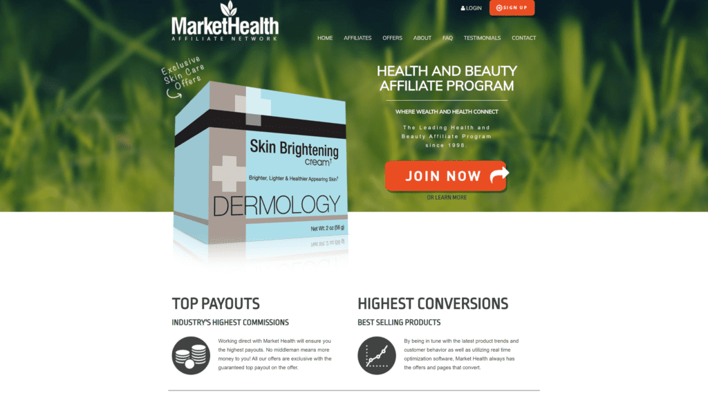 screenshot of the market health homepage