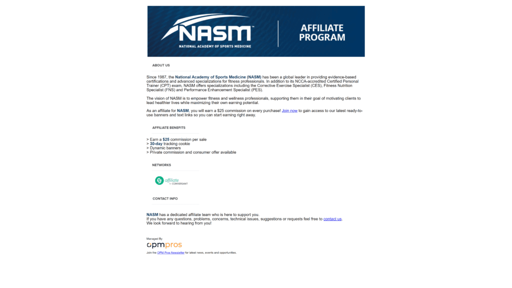 NASM Affiliate Program homepage screenshot 1