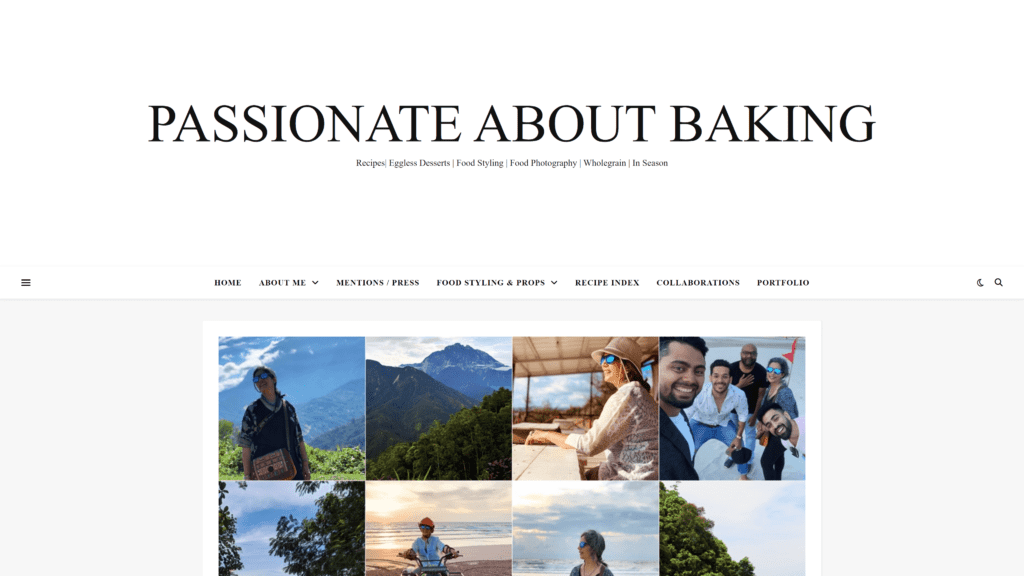 screenshot of the passioante about baking homepage