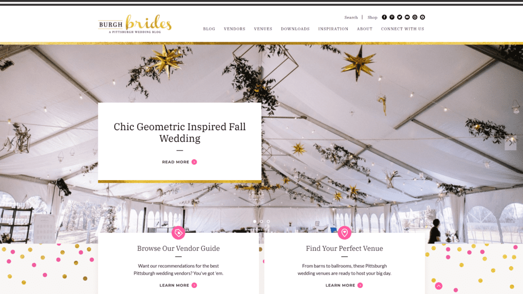 screenshot of the pretty pear bride homepage