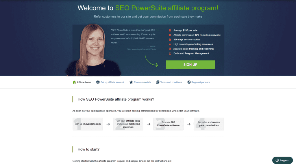 screenshot of the SEO powersuite affiliate program homepage