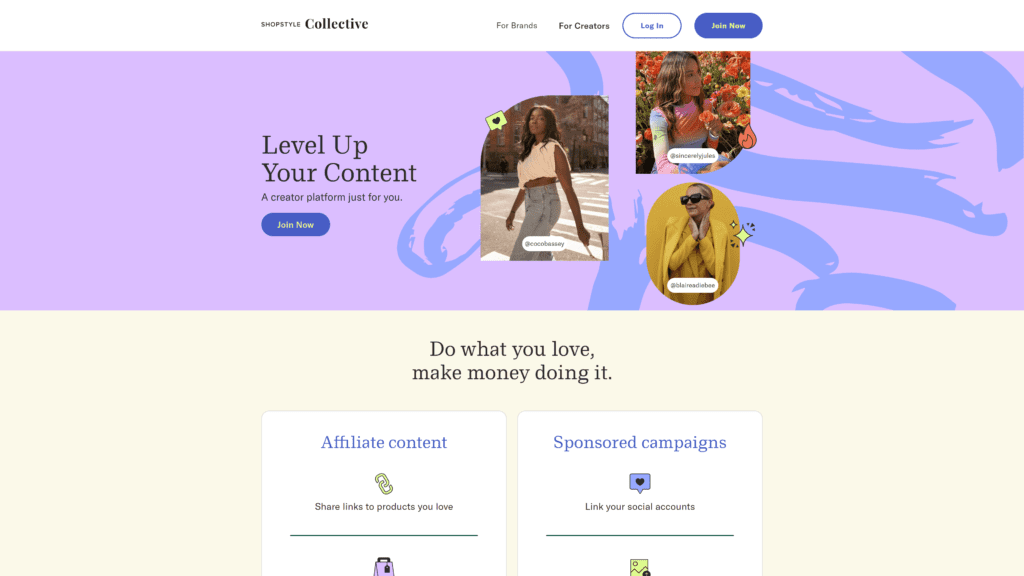 screenshot of the shopstyle collective homepage