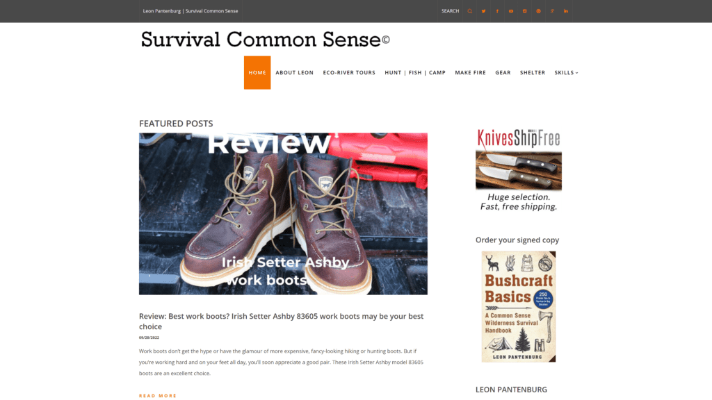 screenshot of the survival common sense homepage