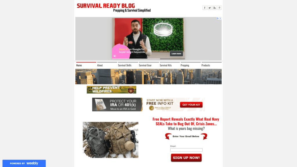 screenshot of the survival ready blog homepage