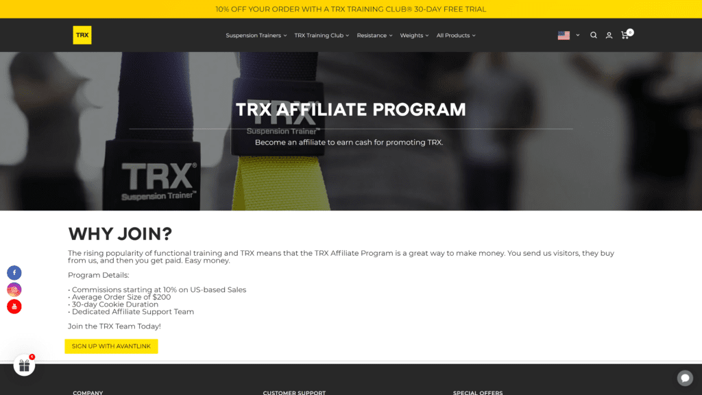 TRX Affiliate Program homepage screenshot 1