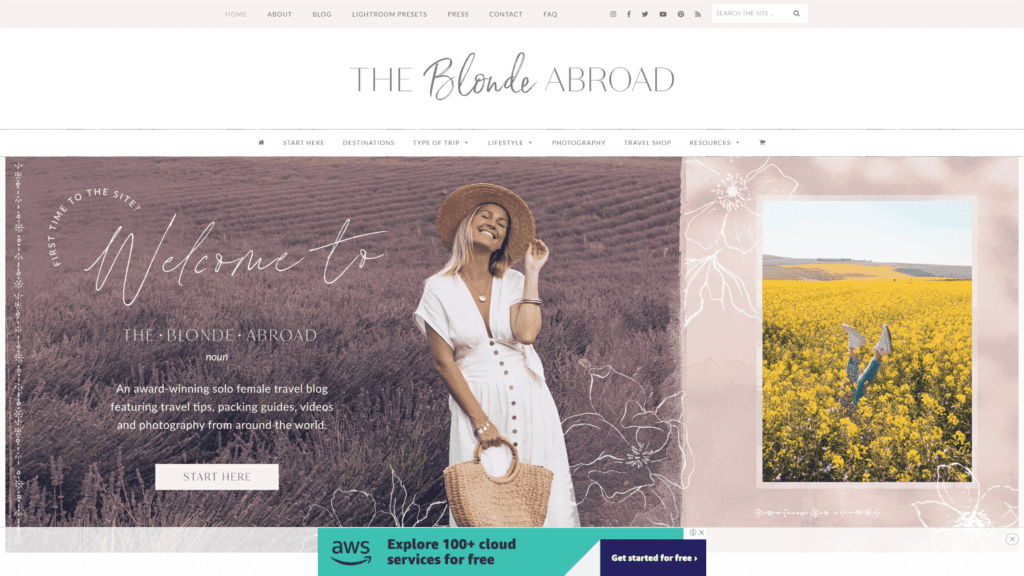 screenshot of the blonde abroad homepage