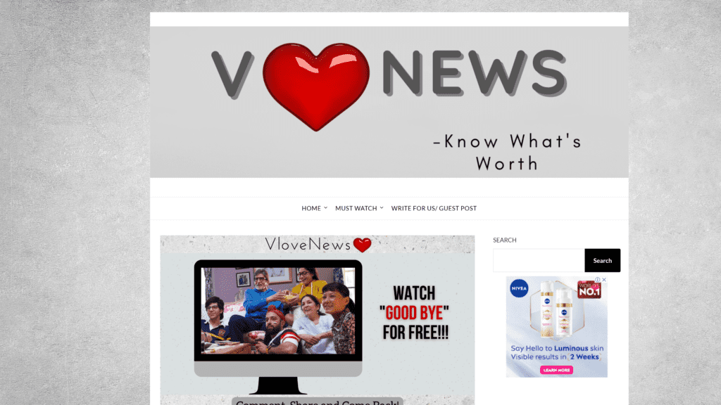 screenshot of the vlovenews homepage