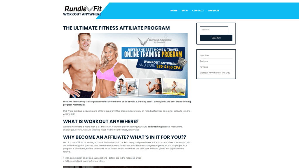 Workout Anywhere Affiliate Program homepage Screenshot 1