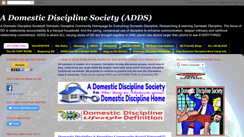 screenshot of the a domestic discipline society homepage