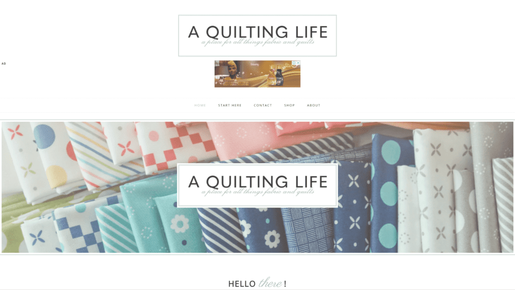 screenshot of the quilting life homepage
