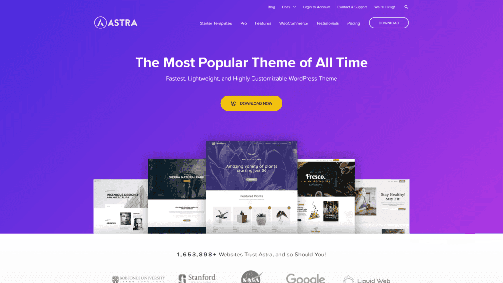 a screenshot of the astra homepage