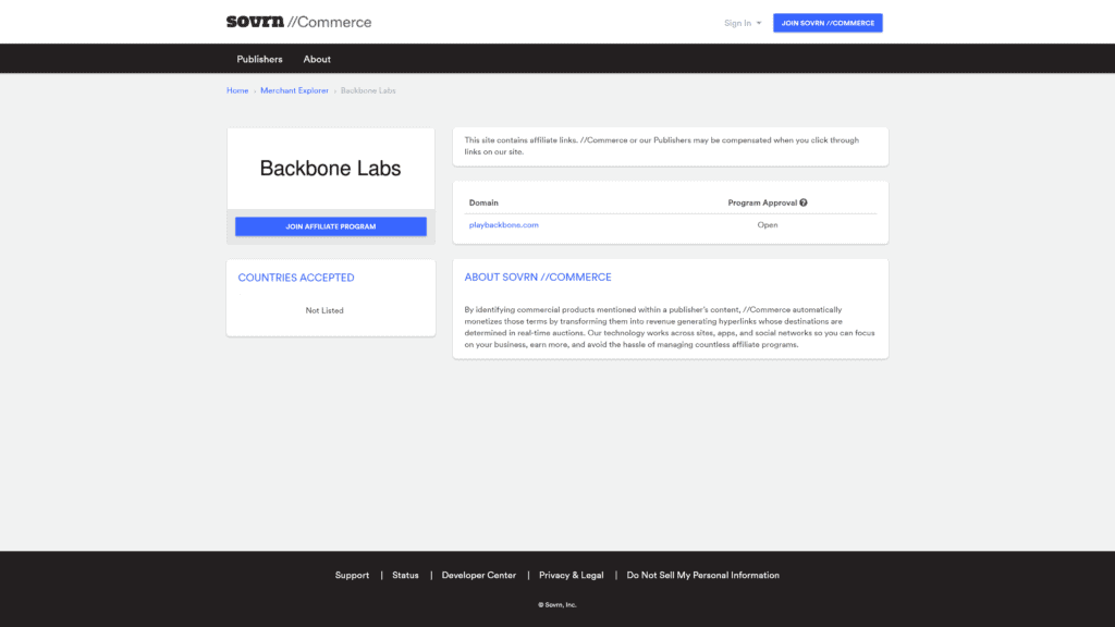 screenshot of the backbone labs affiliate program homepage