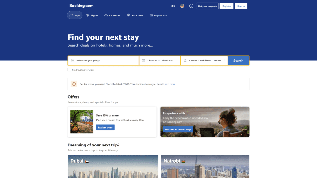 screenshot of the booking.com affiliate program homepage