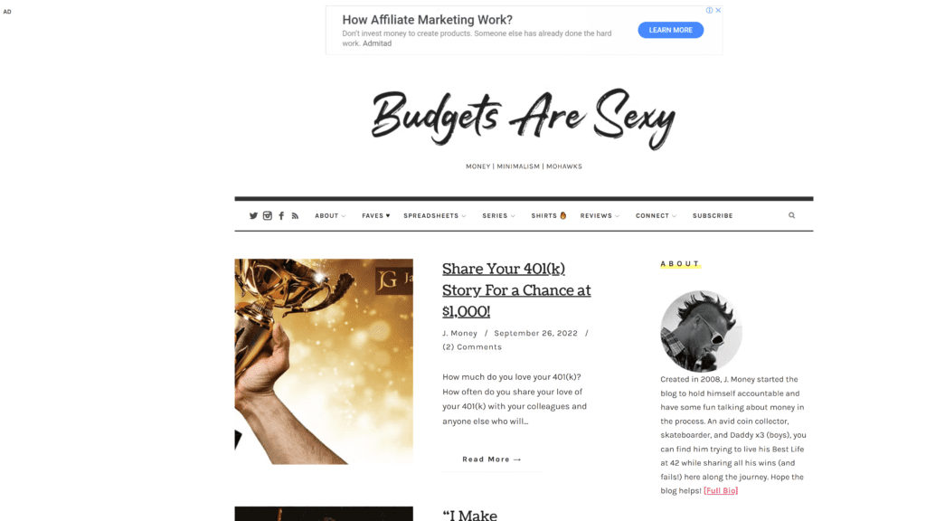 screenshot of the budgets are sexy homepage
