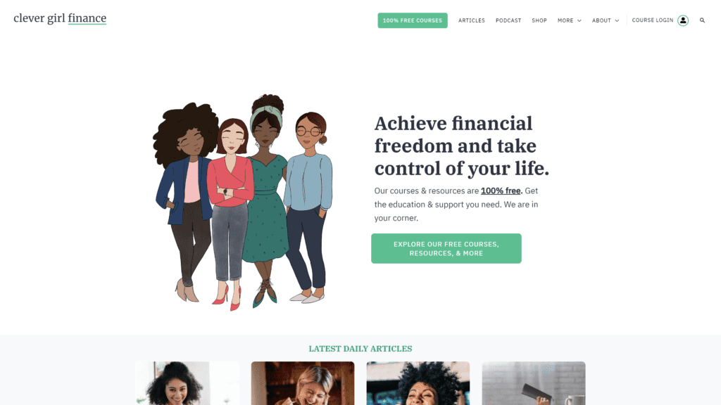 screenshot of the clever girl finance homepage