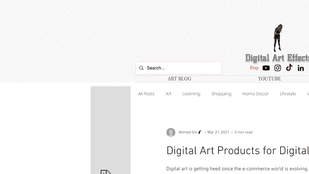 screenshot of the digital art effects homepage