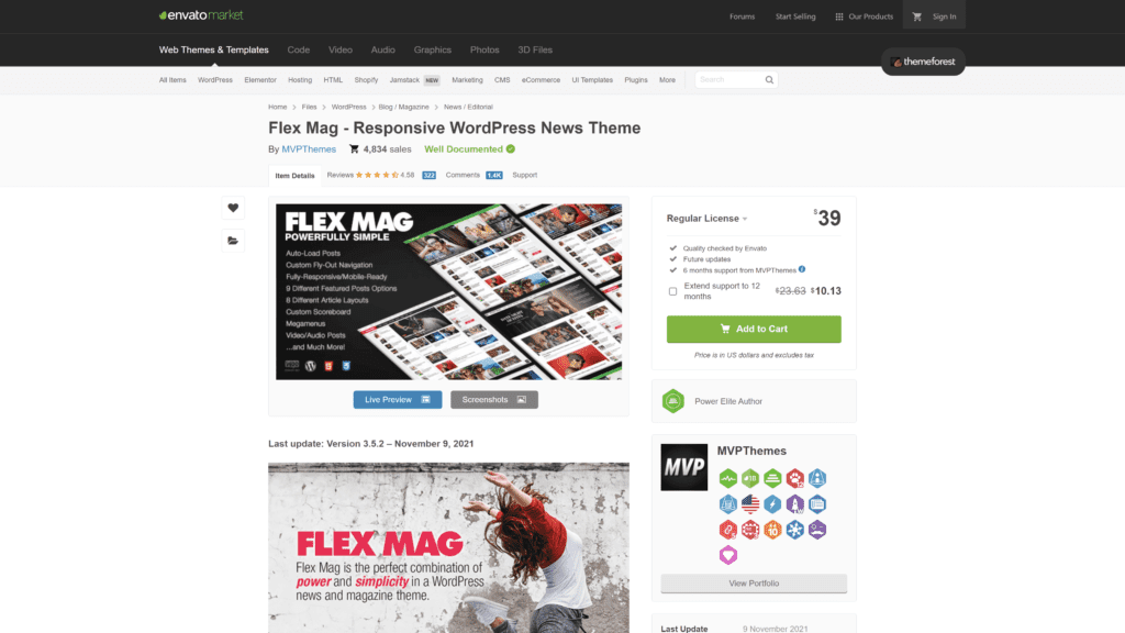 screenshot of the flex mag homepage