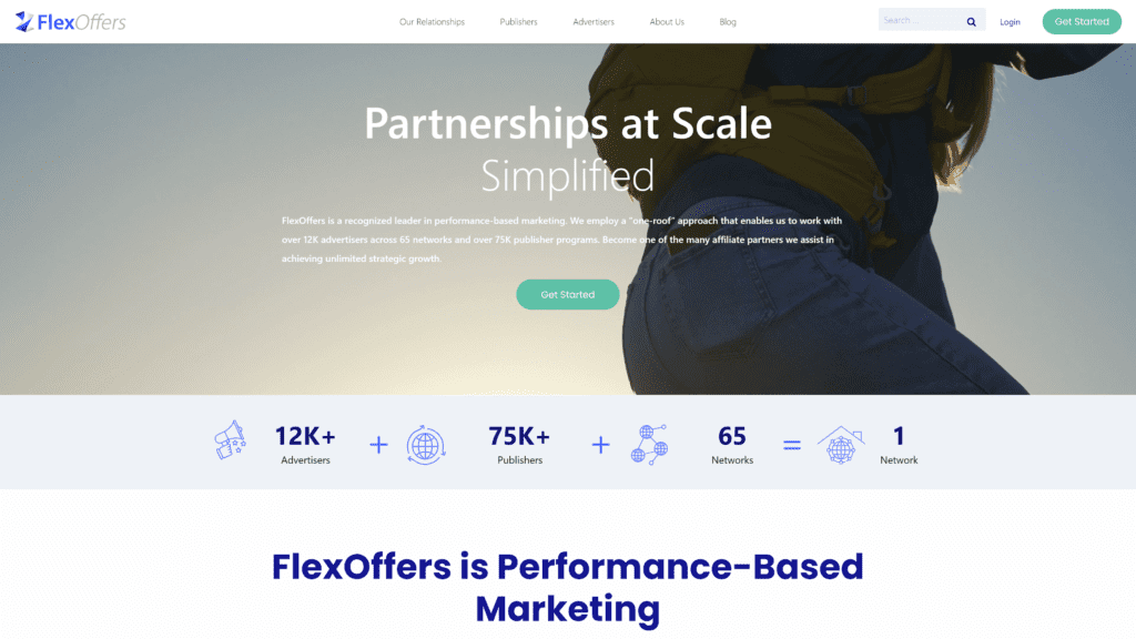screenshot of the flexoffers affiliate program homepage