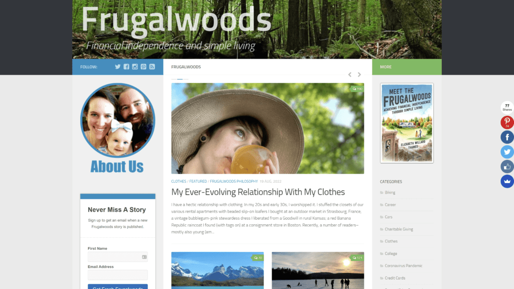 screenshot of the frugalwoods homepage