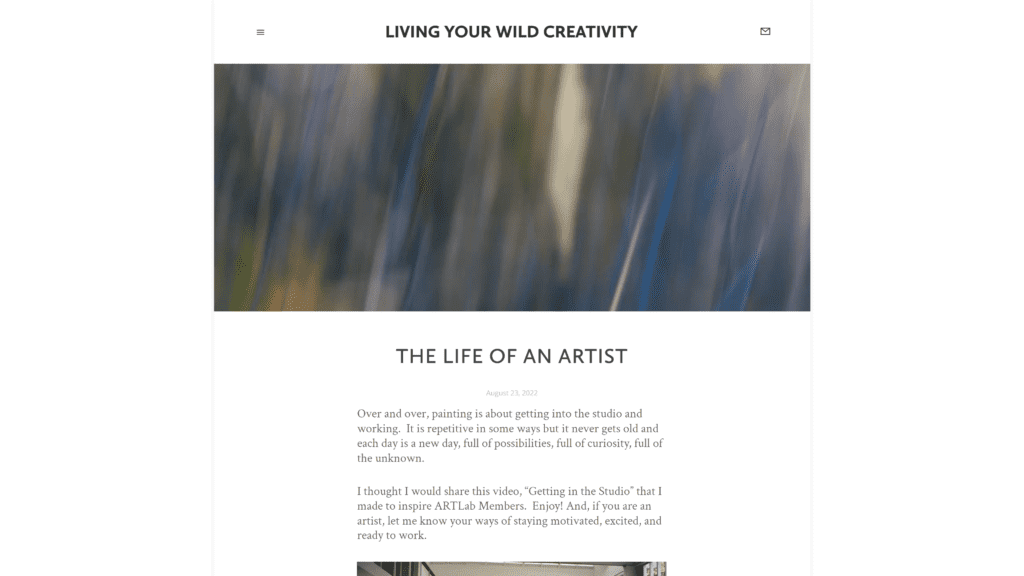 screenshot of the living your wild creativity blog homepage