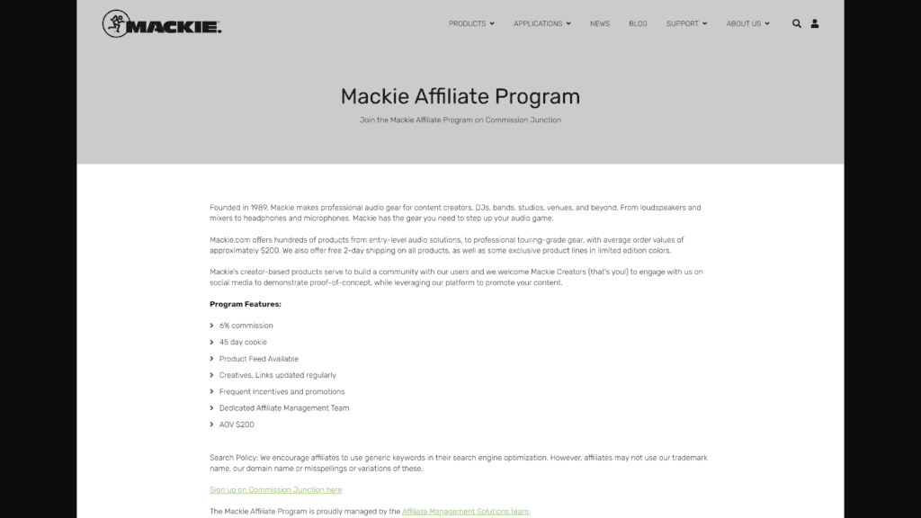 screenshot of the mackie homepage